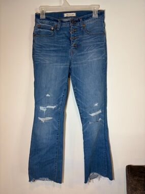 Madewell Cali Demi-Boot Blue High-Rise Button-Fly Distressed Jeans - 26